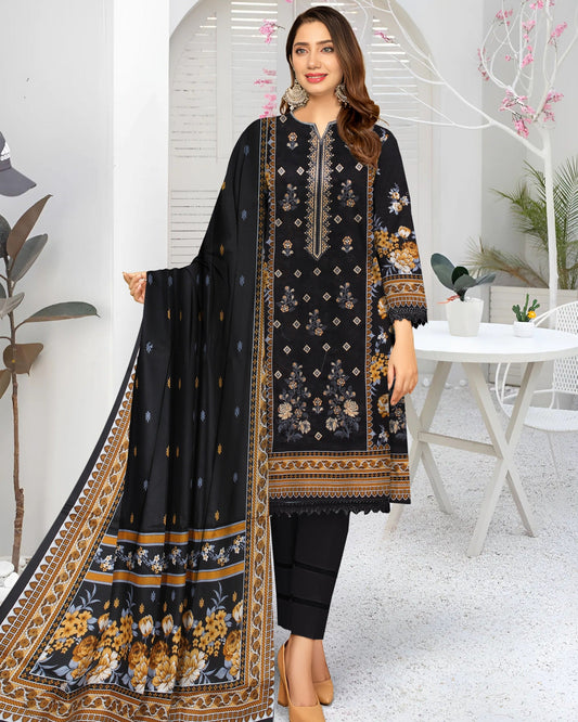 Black Charm – 3-Piece Unstitched Embroidered Lawn Suit