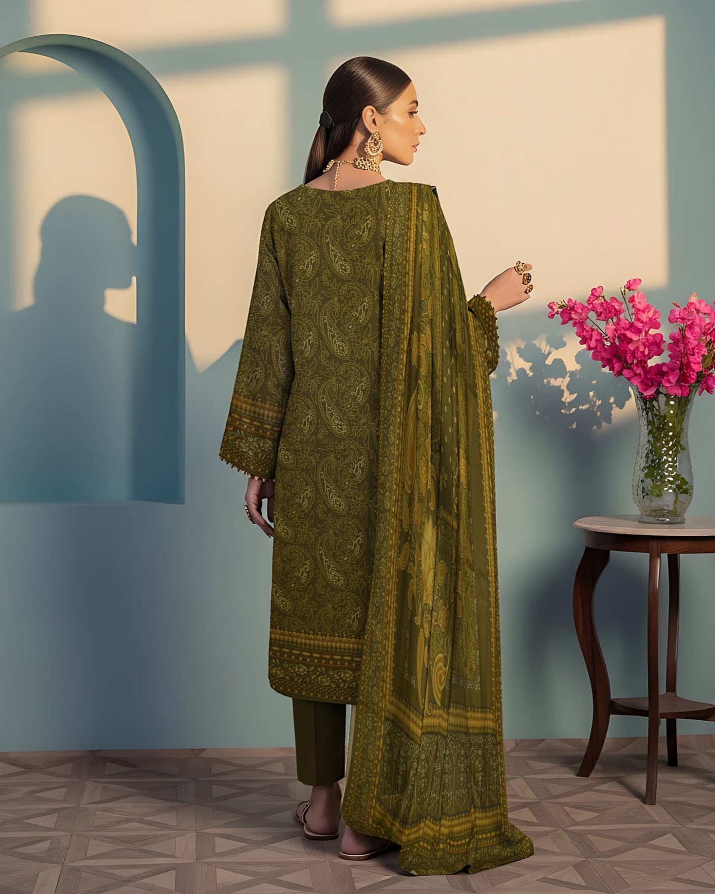 Mehendi – 3-Piece Unstitched Embroidered Dhanak Suit