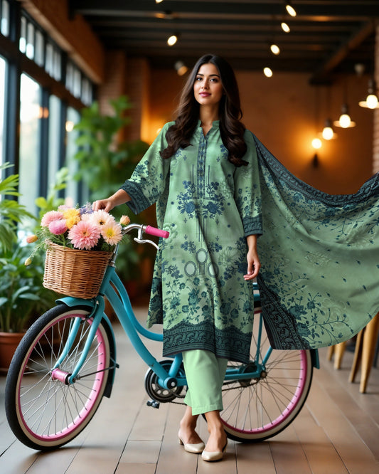 Muted Green– 3-Piece Embroidered Lawn Suit