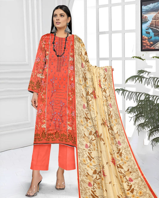 Orange Desire – 3-Piece Unstitched Embroidered Lawn Suit
