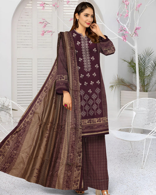Bronze Blush – 3-Piece Unstitched  Embroidered Lawn Suit
