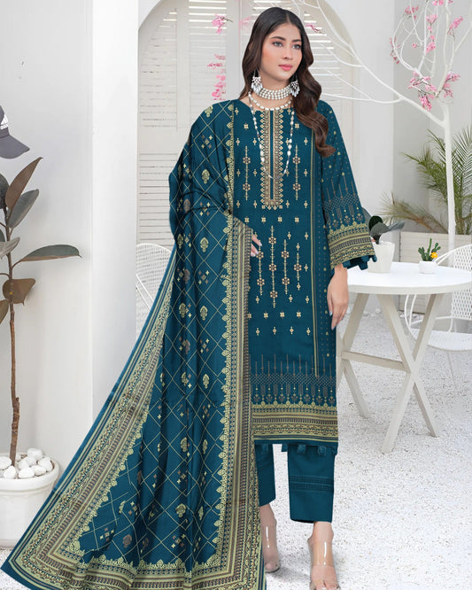 Zarqaaz – 3-Piece Unstitched Embroidered Lawn Suit.