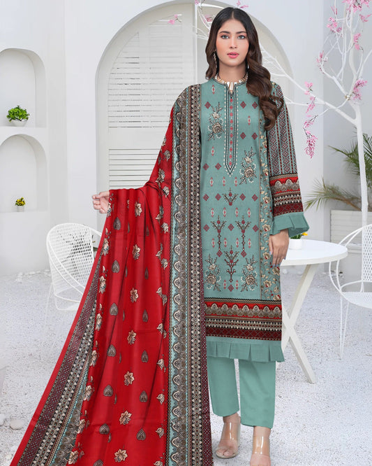 Red Petal Mist – 3-Piece Unstitched Embroidered Lawn Suit