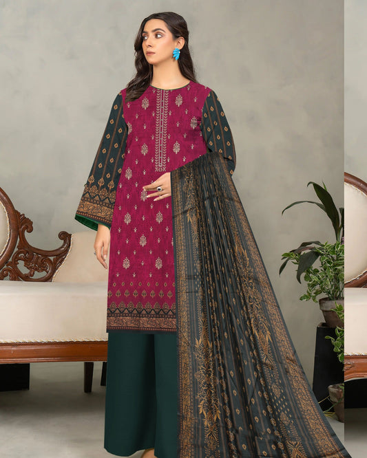 Burgundy – 3-Piece Unstitched Embroidered Lawn Suit