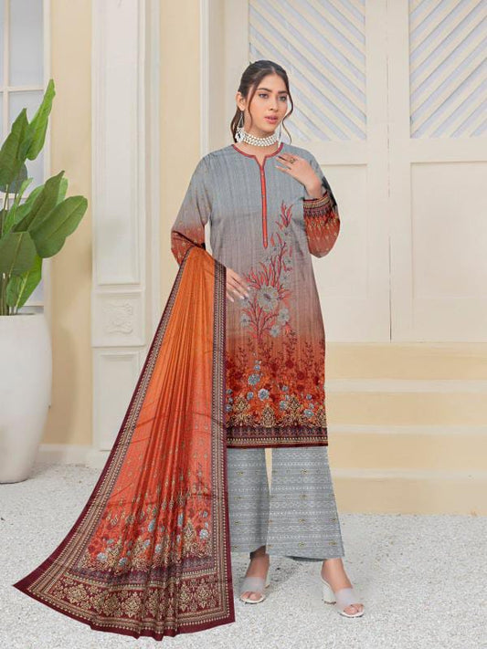 Rust Blossom – 3-Piece Unstitched  Embroidered Lawn Suit
