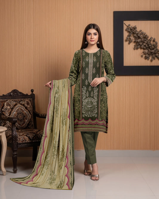 Green Serenity – 3-Piece Unstitched Embroidered Dhanak Suit