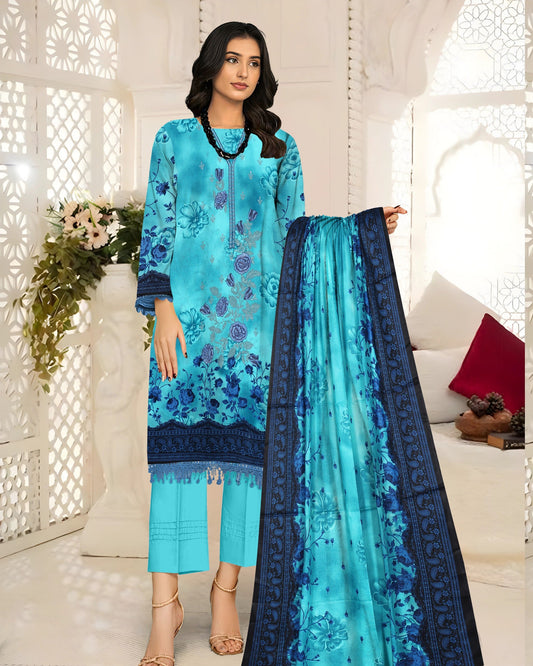 Icy Sky – 3-Piece Unstitched Embroidered Lawn Suit