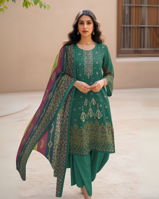 Zinc Charm  – 3-Piece Unstitched Embroidered Dhanak Suit