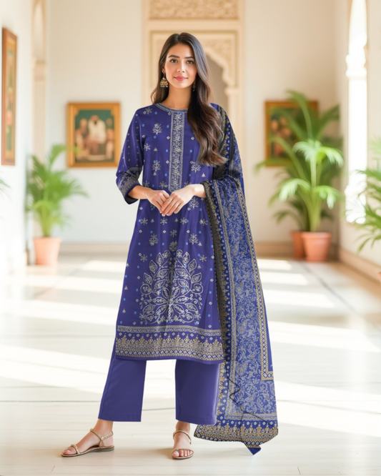 Azure Whisper – 3-Piece Unstitched Embroidered Dhanak Suit