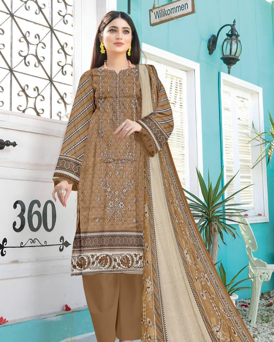 Khaak Rang – 3-Piece Unstitched Embroidered Lawn Suit