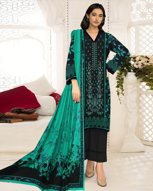 Teal Bloom – 3-Piece Unstitched Embroidered Lawn Suit